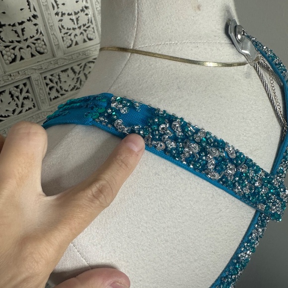 Cecily Brown Sequin Beaded Fairycore Blue Strapless V Neck Formal Prom Dress - Picture 10 of 13